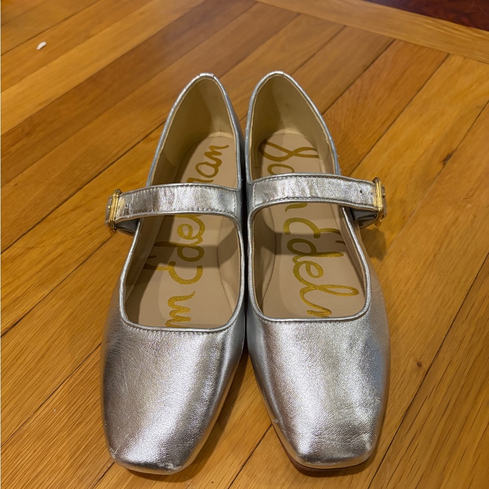 Sam Edelman Metallic Silver Mary Jane Flats with Buckle
